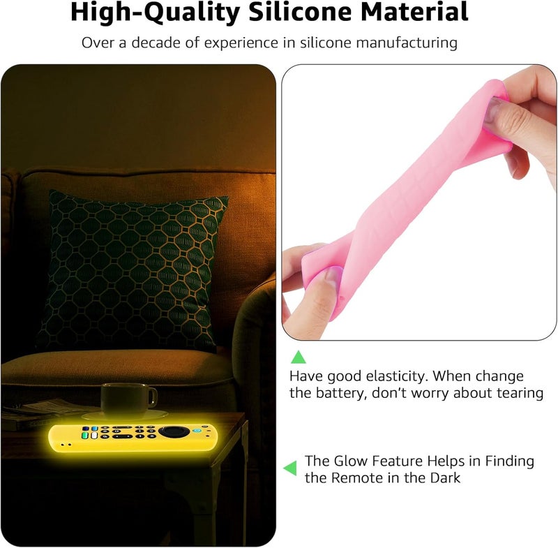 OneBom (2 Pack) Silicone TV Remote Cover, (6.2 Inch*1.5 Inch) Glow in The Dark, Anti Slip Silicone Protective Case with Lanyard(Glow Blue&Glow Yellow) - Image 3